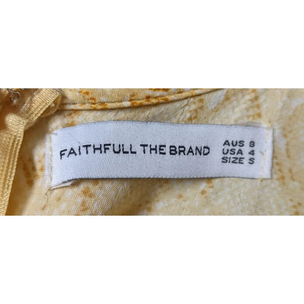 Faithfull The Brand Yellow Snakeskin 100% Rayon Tie Back Prarie Style Dress 4 - Picture 14 of 14